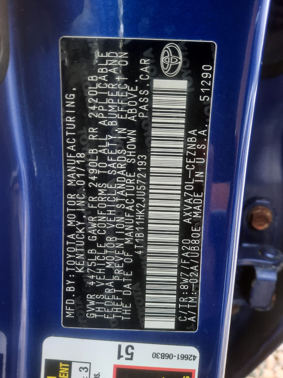 Foreign Used Toyota Camry LE 2018