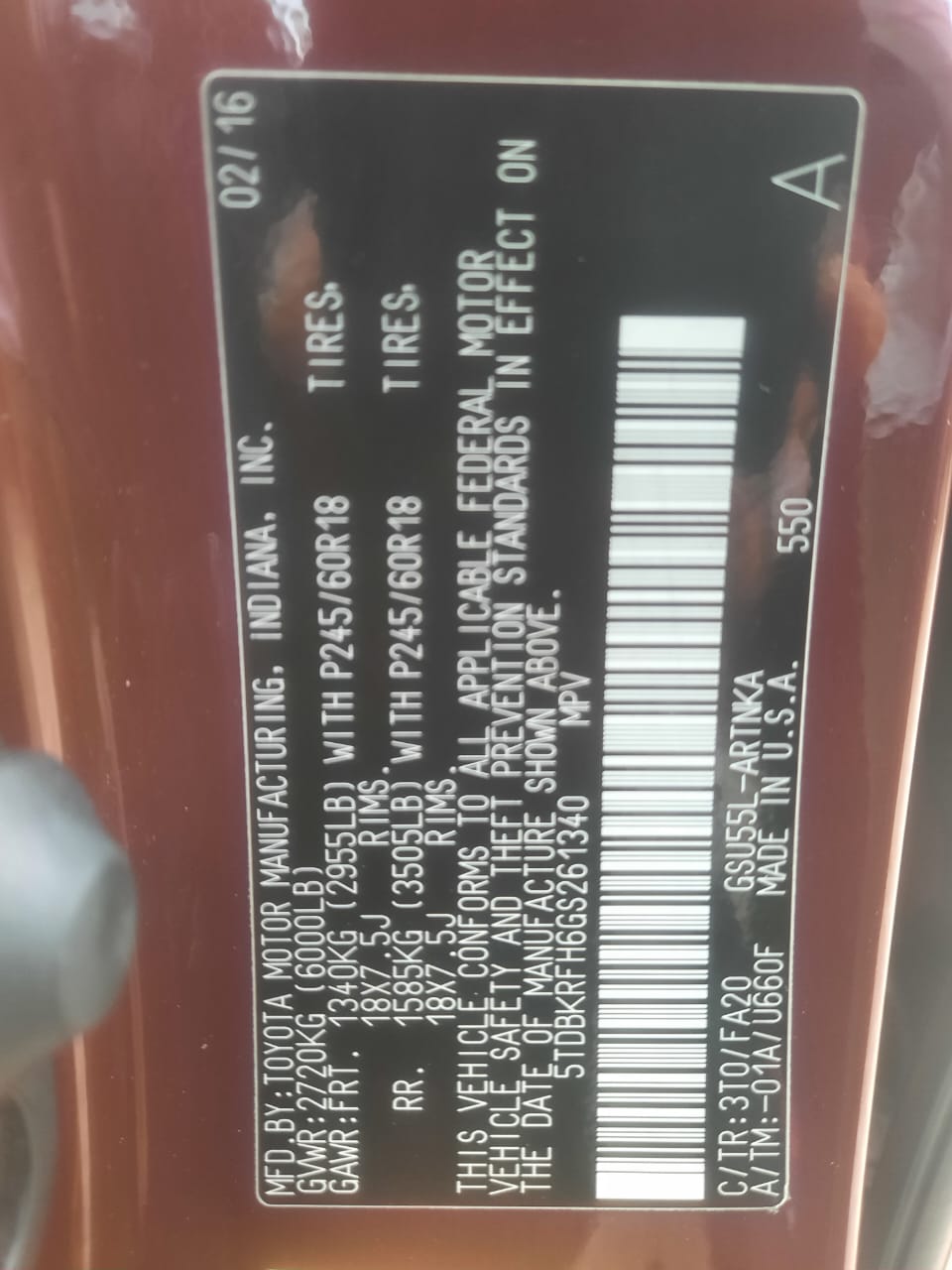 Foreign Used Toyota Highlander 2016 LE